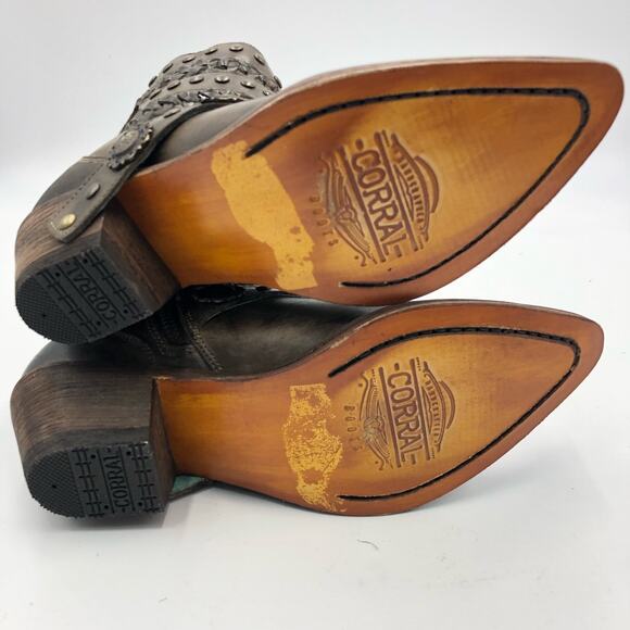 Corral Womens Faded/Greige Studs Woven & Straps Ankle Boots Multicolor Size 8 - Picture 9 of 11